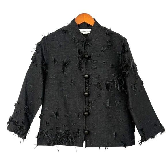 Caroline Rose Black Jacket Artsy Party Statement Size M Abstract Chunky Buttons - Picture 10 of 10